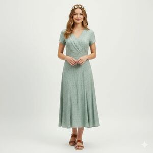 VTG April Cornell Green Floral Midi Dress Flutter Sleeve M Cottagecore Prairie